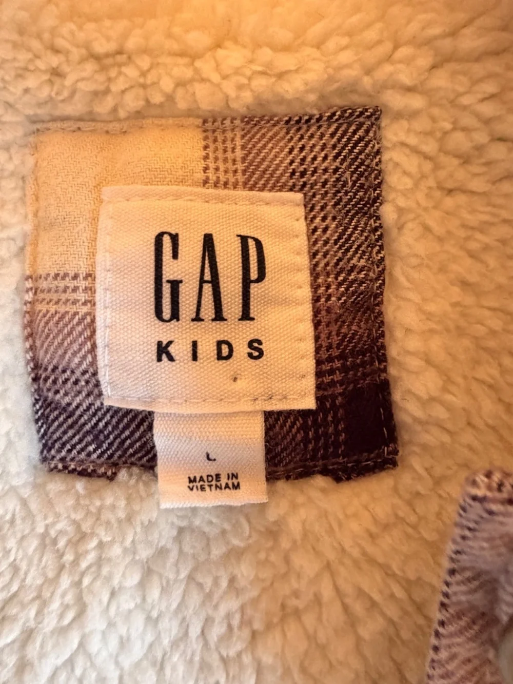 GAP Kids Sherpa Lined Plaid Shacket Jacket Girls Size Large Cozy Button Front